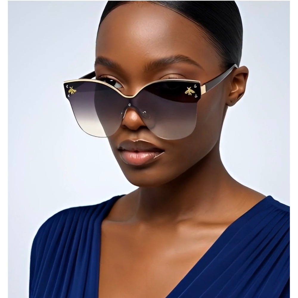 Rimless Shield Sunglasses Bee Gold UV400 Protection Fashion Shades Eye Glasses